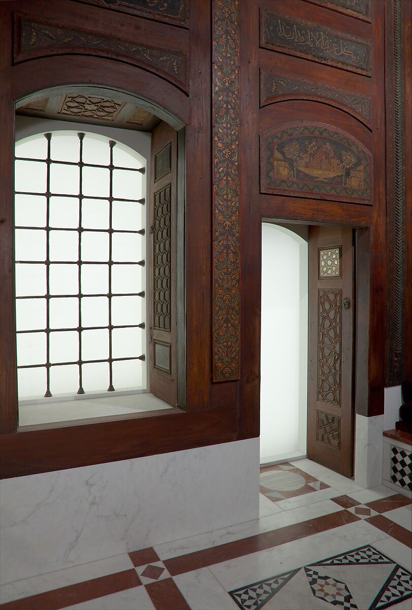 Damascus Room, Wood (poplar) with gesso relief, gold and tin leaf, glazes and paint; wood (cypress, poplar, and mulberry), mother-of-pearl, marble and other stones, stucco with glass, plaster ceramic tiles, iron, brass