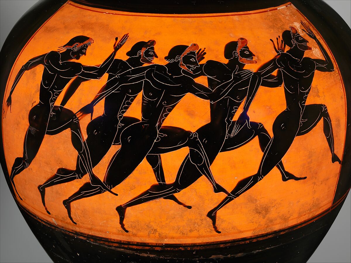 Terracotta Panathenaic prize amphora, Attributed to the Euphiletos Painter, Terracotta, Greek, Attic